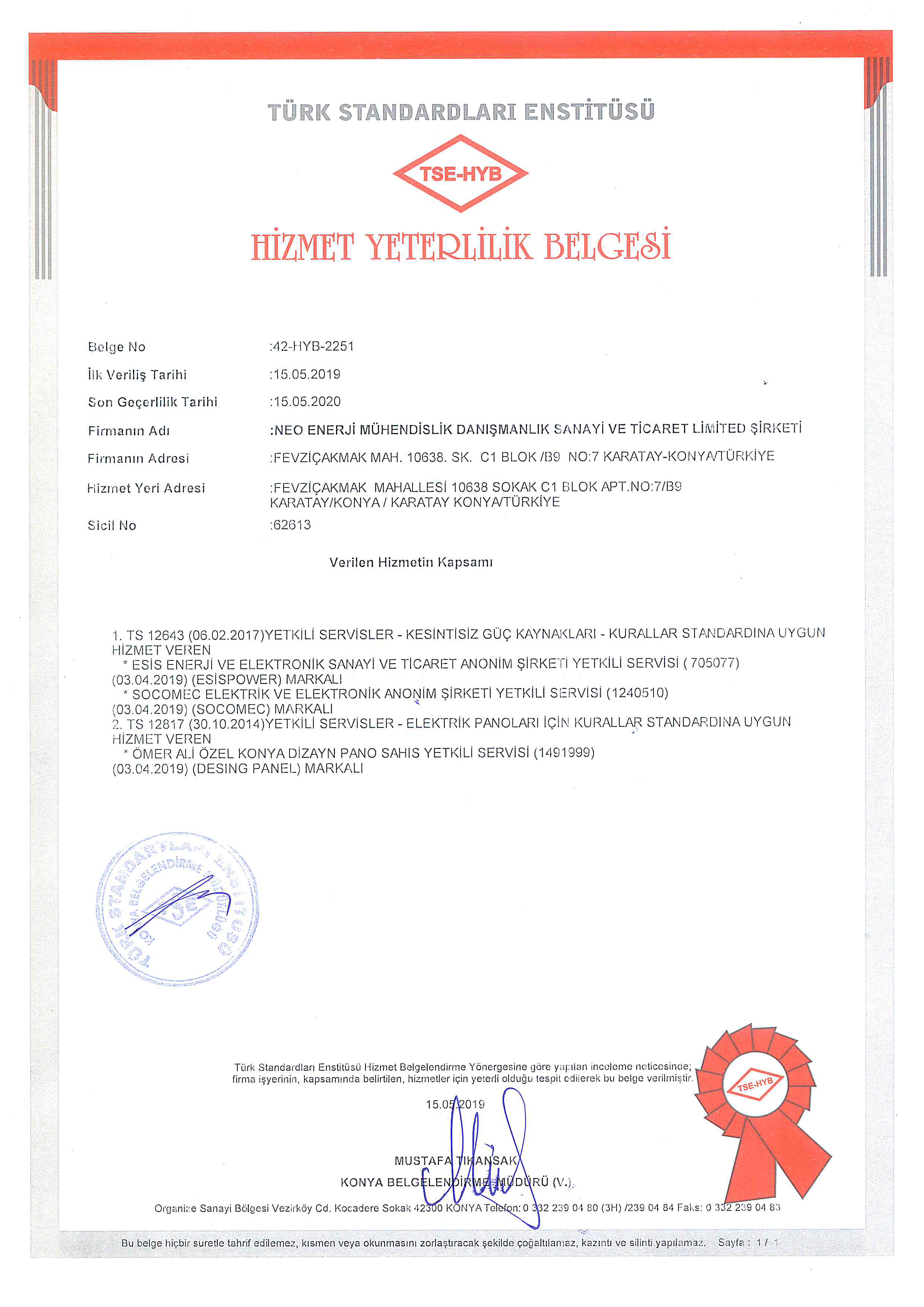 TSE Hizmet Yeterlilik Belgesi (PDF)